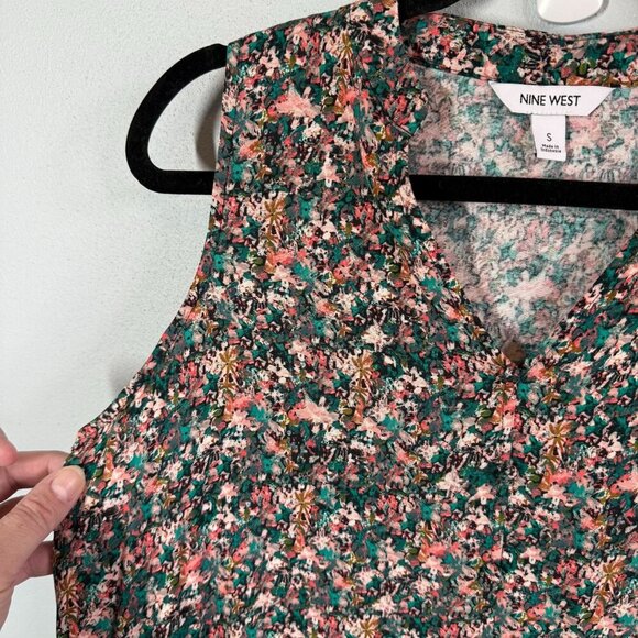 Nine West Womens Ditsy Floral Sleeveless Dress Small V-Neck Drop Waist Ruffle - Picture 6 of 11